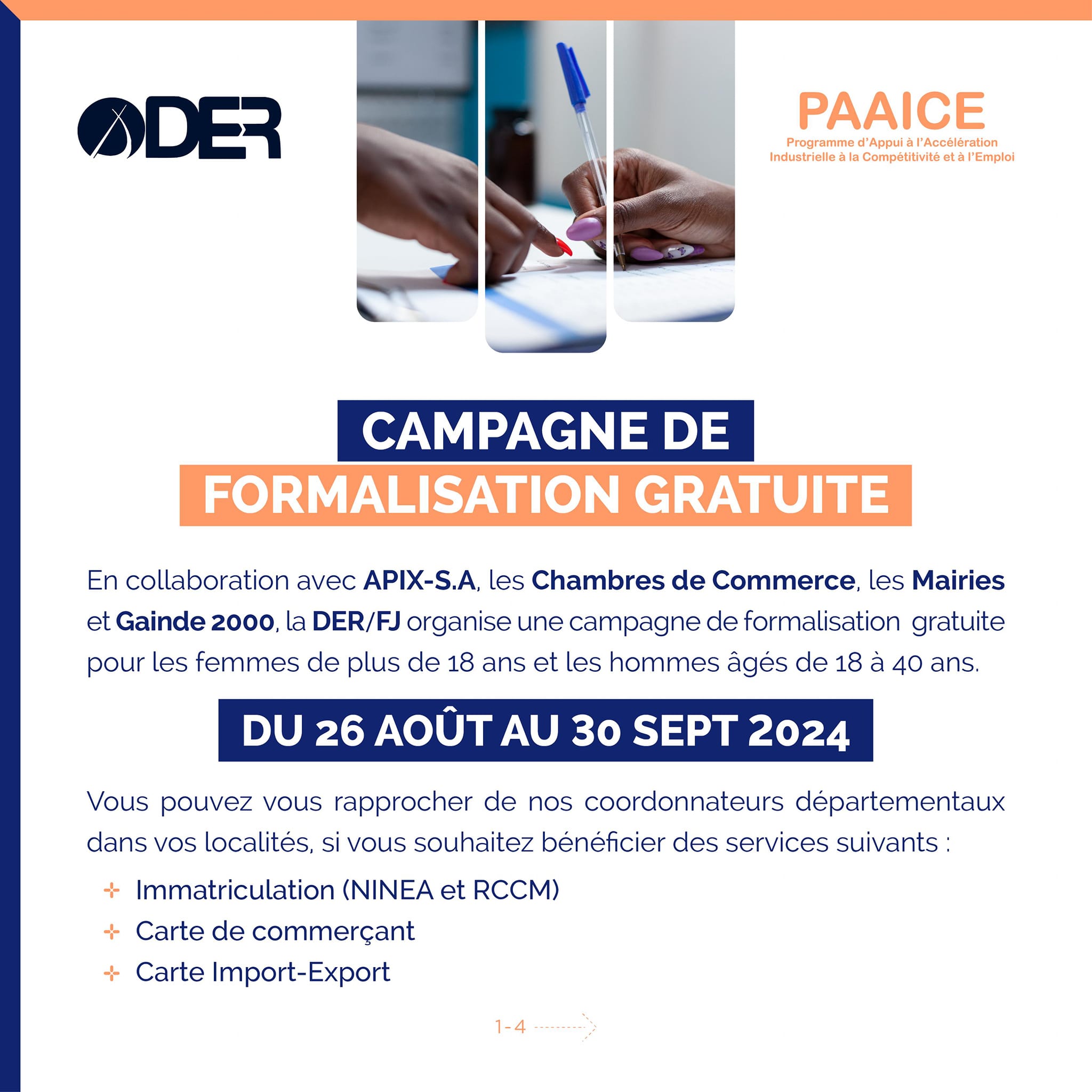 FORMALISATION : La DER/FJ encourage les entreprises à se formaliser