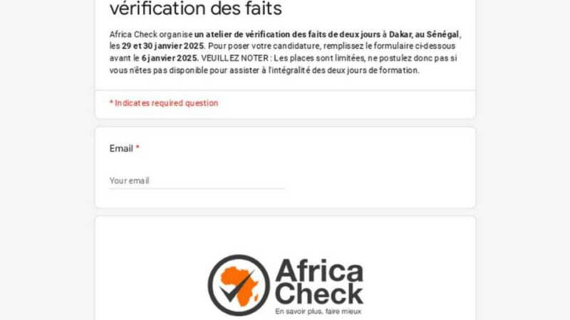 Formulaire de candidature : Atelier de vérification des faits